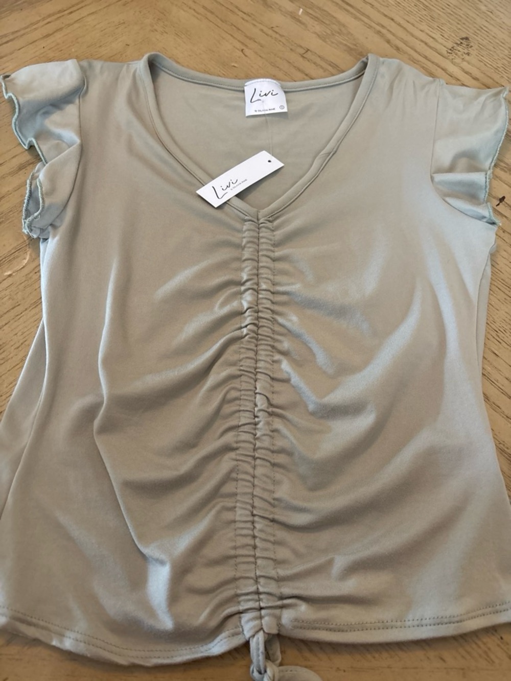 Olivia Rae Sage Ruched V-Neck Crop Top